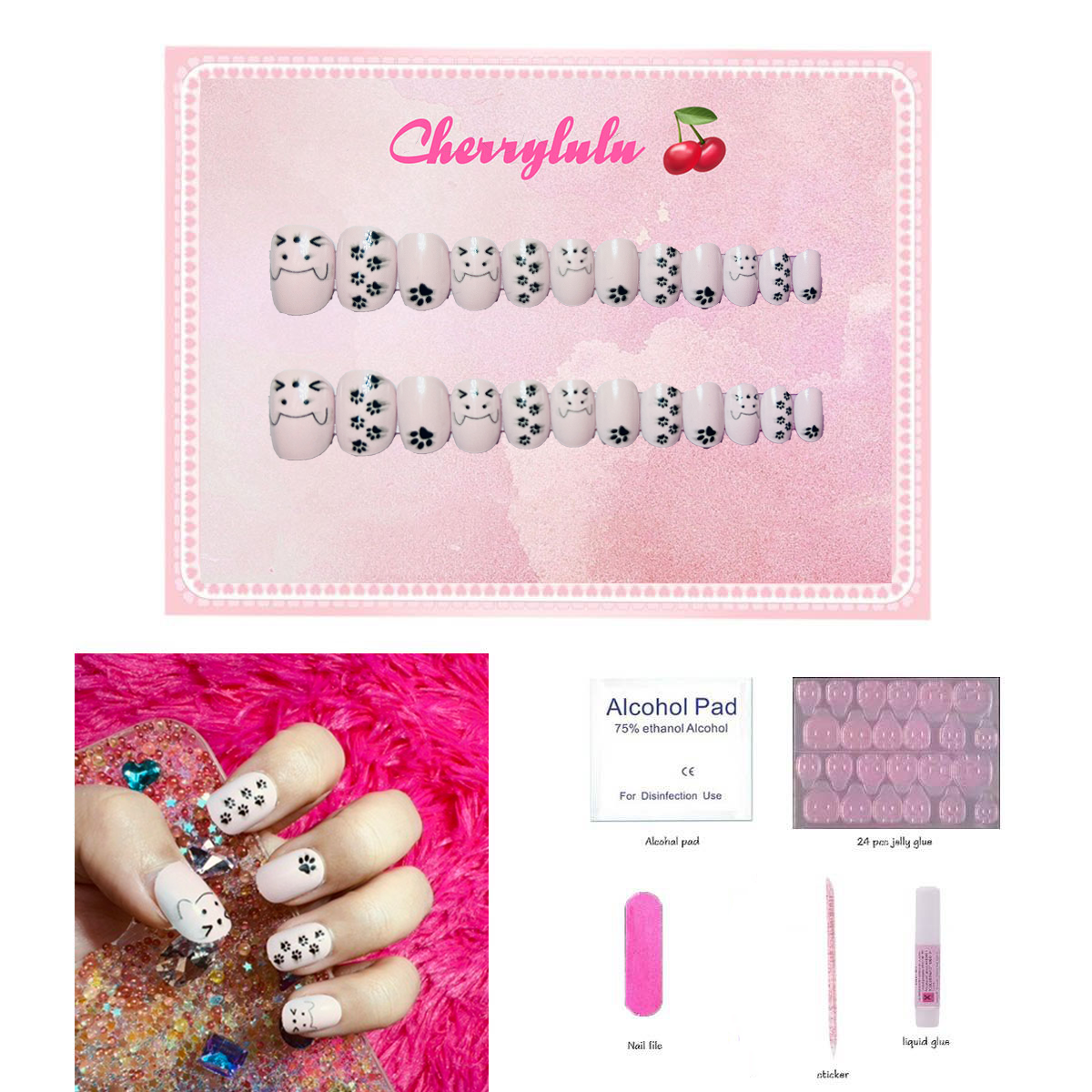 【Buy 3 Get 1 Free】CK1-CK60 Children Nails 24pcs Press On Nails include free nail toolkit