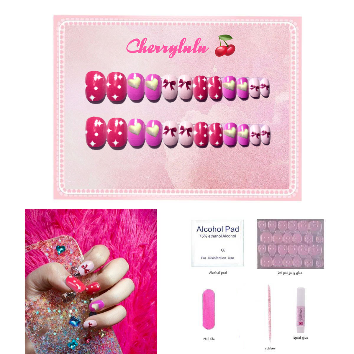 【Buy 3 Get 1 Free】CK1-CK60 Children Nails 24pcs Press On Nails include free nail toolkit