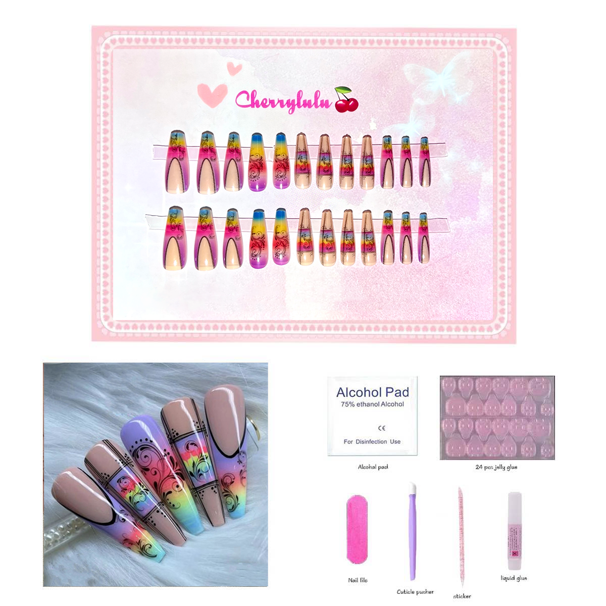 【Buy 3 Get 1 Free】L1-L70 Long Nails 24pcs Press On Nails include free nail toolkit