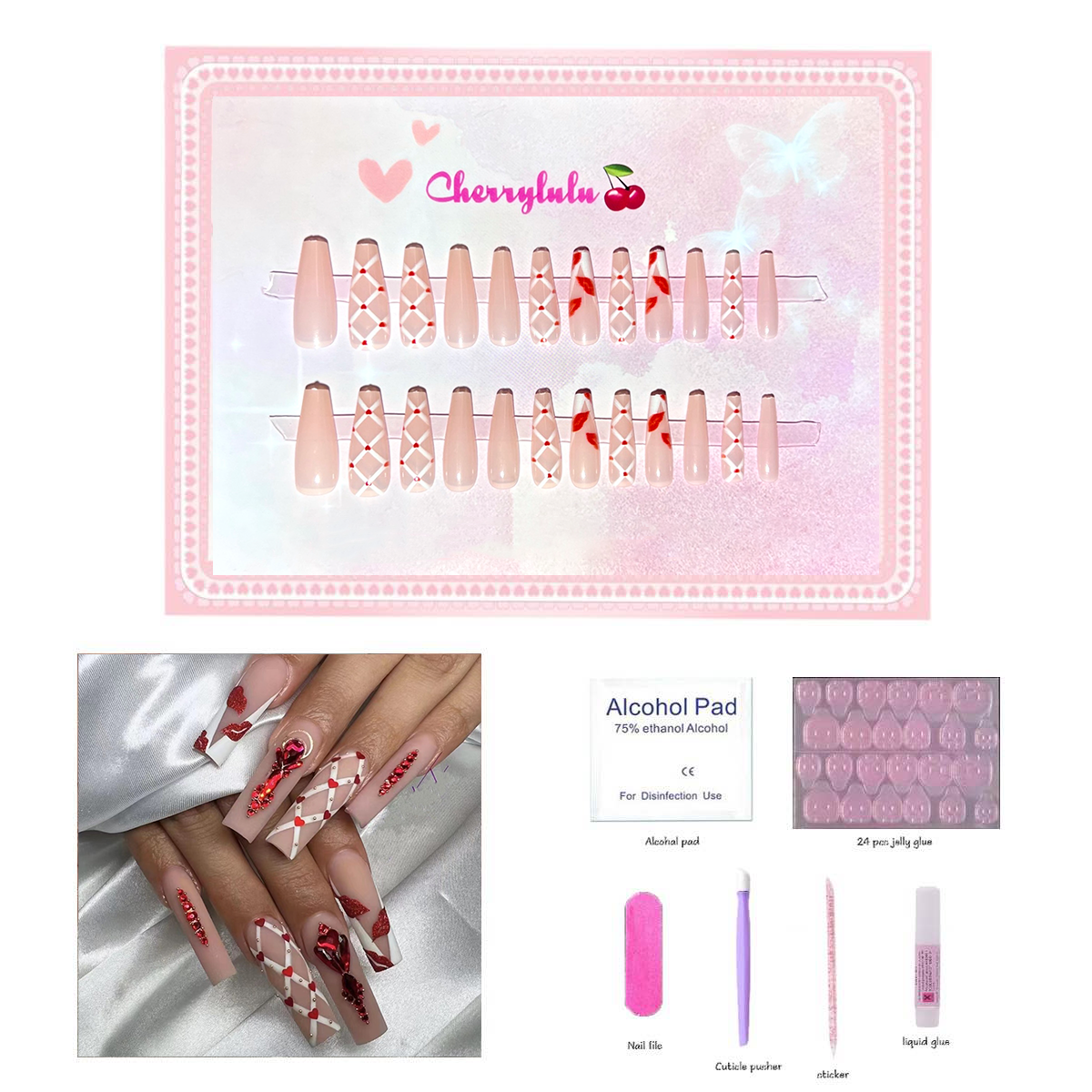 【Buy 3 Get 1 Free】L1-L70 Long Nails 24pcs Press On Nails include free nail toolkit