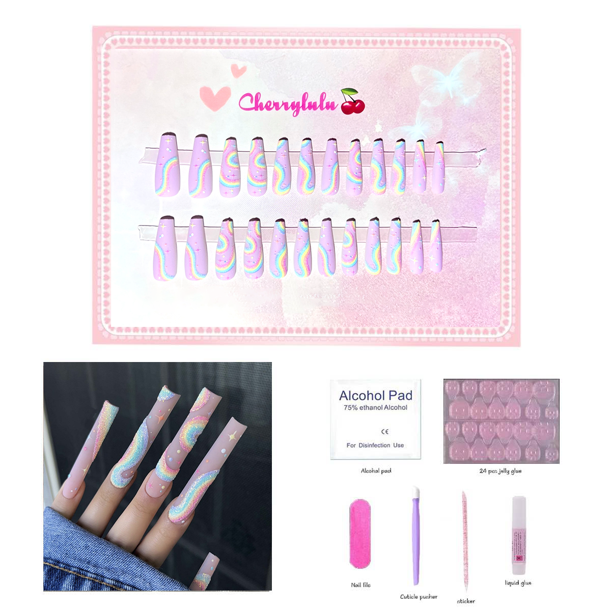 【Buy 3 Get 1 Free】L1-L70 Long Nails 24pcs Press On Nails include free nail toolkit