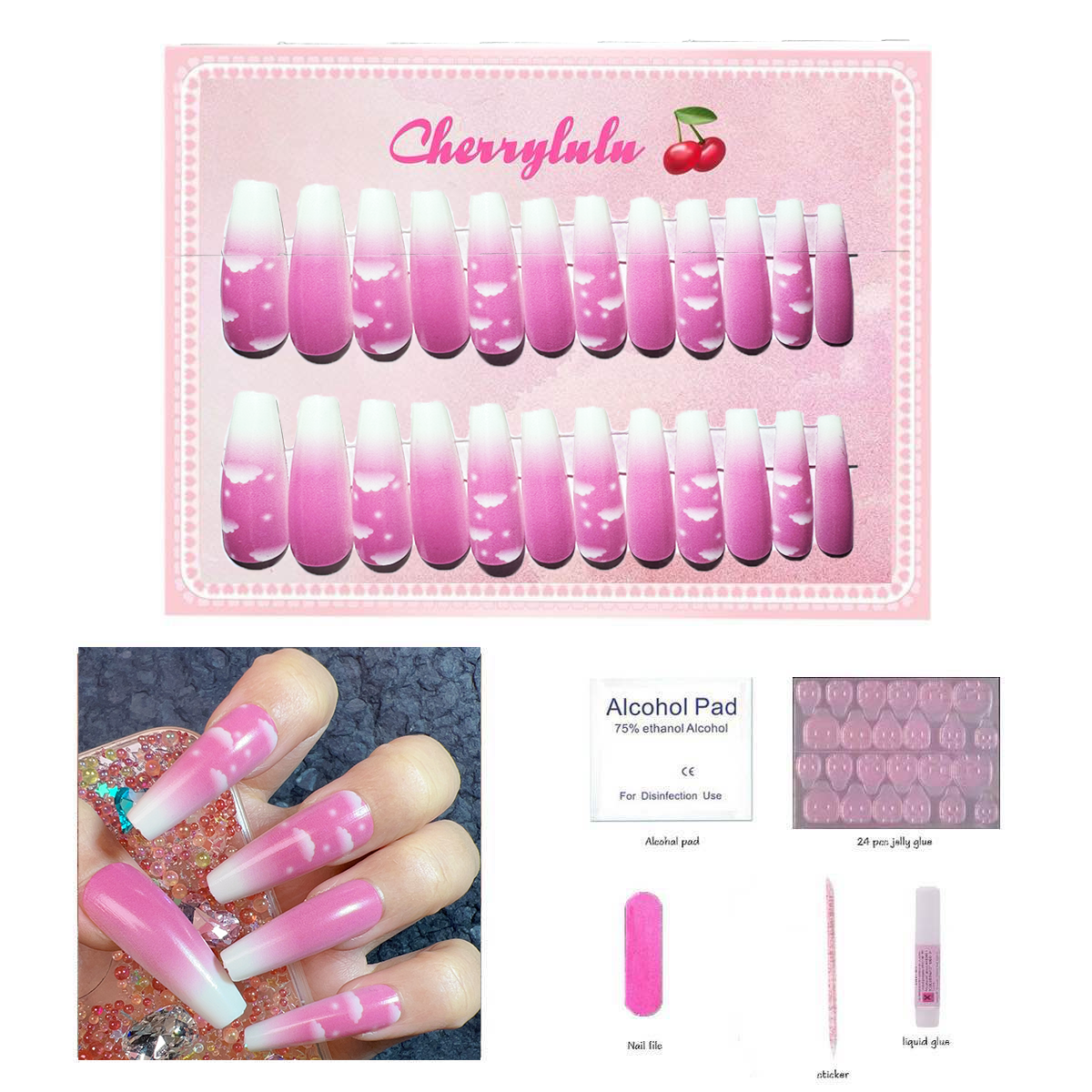 【Buy 3 Get 1 Free】L71-L130 Long Nails 24pcs Press On Nails include free nail toolkit