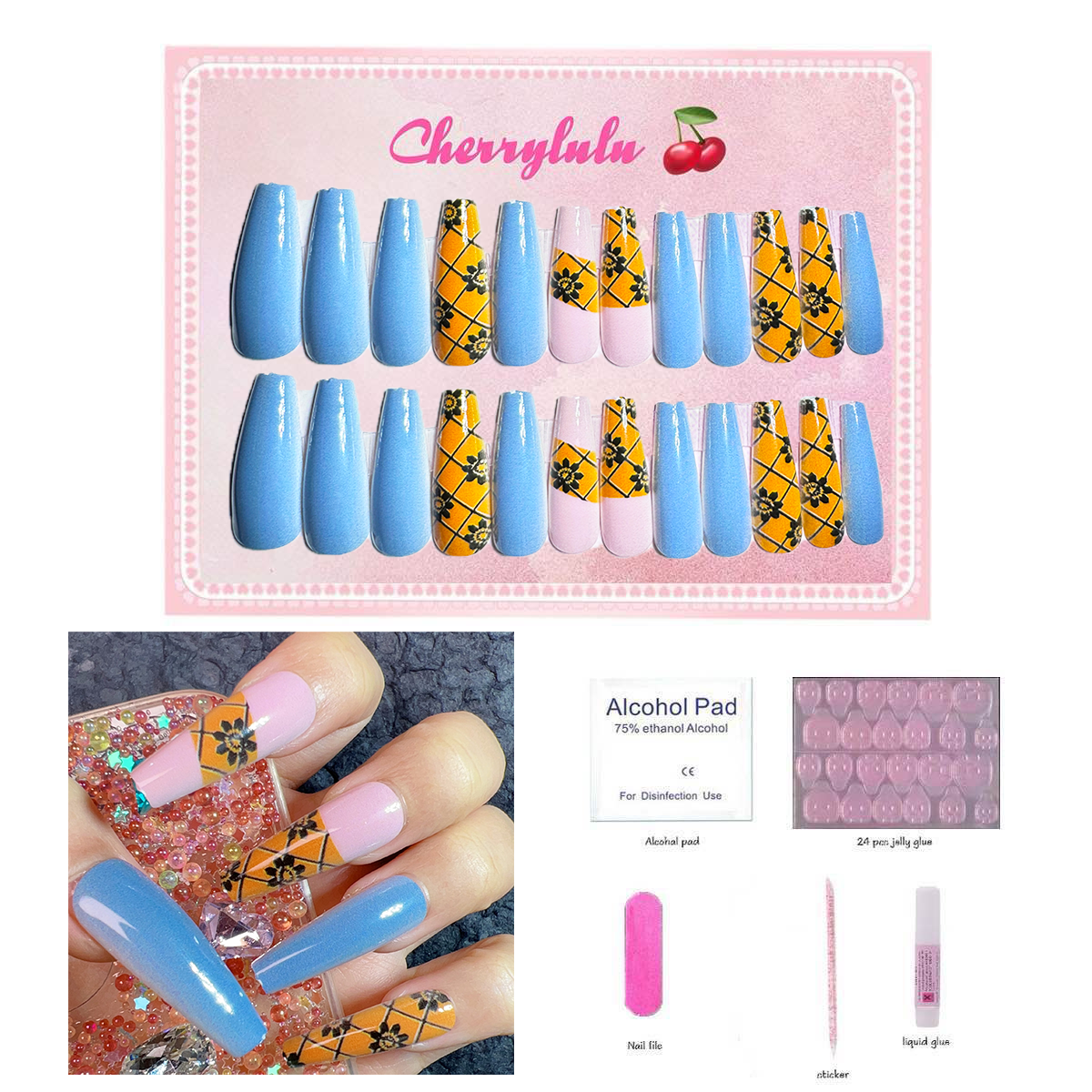 【Buy 3 Get 1 Free】L71-L130 Long Nails 24pcs Press On Nails include free nail toolkit