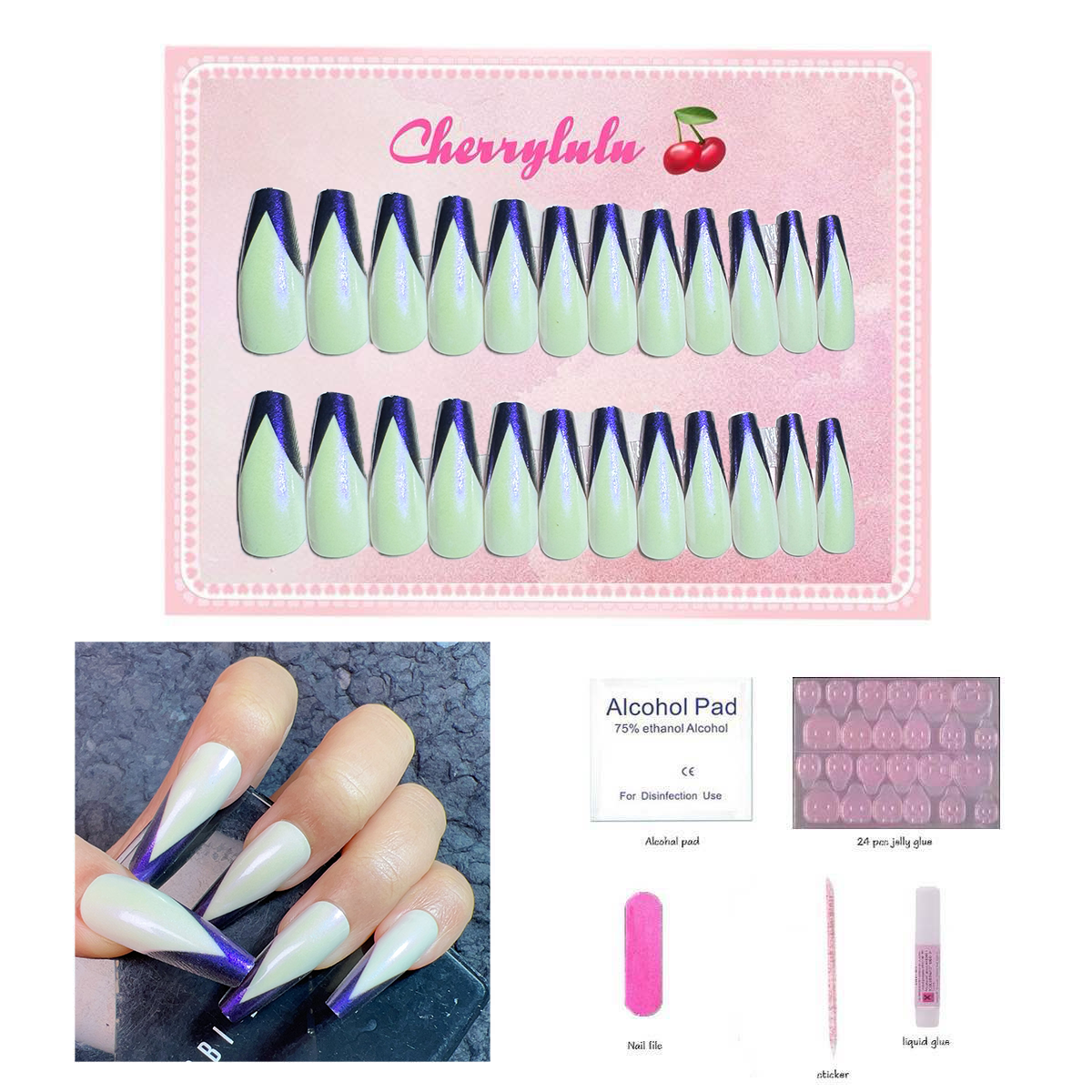 【Buy 3 Get 1 Free】L71-L130 Long Nails 24pcs Press On Nails include free nail toolkit