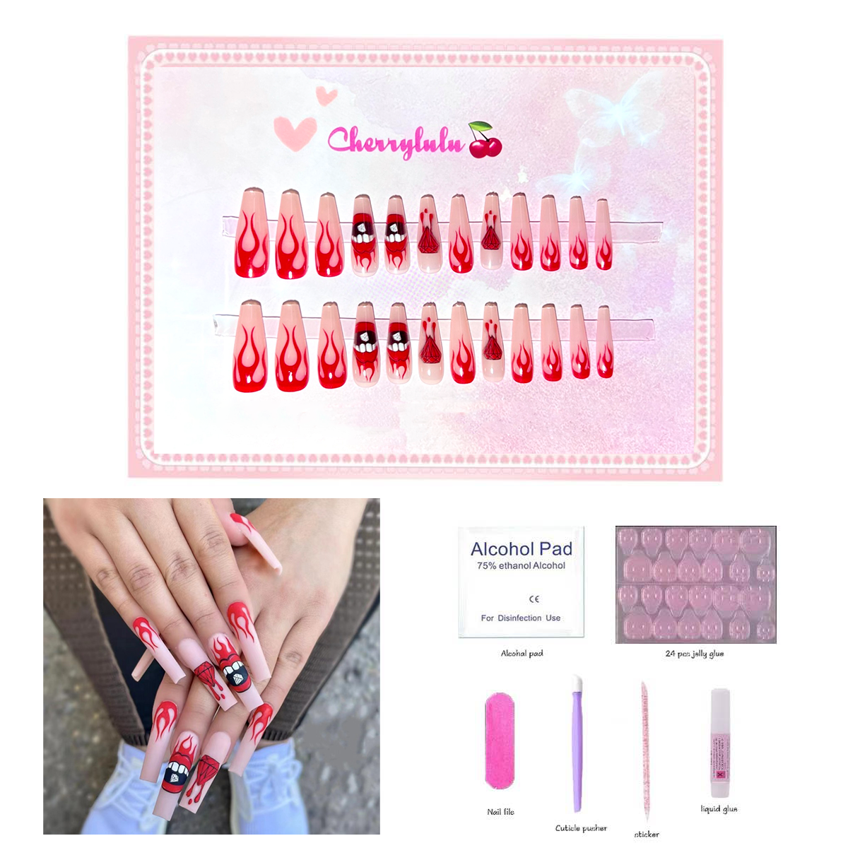 【Buy 3 Get 1 Free】L1-L70 Long Nails 24pcs Press On Nails include free nail toolkit