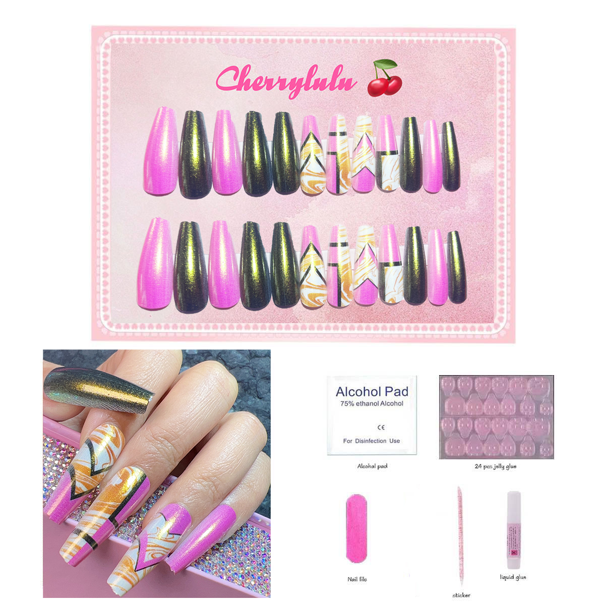 【Buy 3 Get 1 Free】L71-L130 Long Nails 24pcs Press On Nails include free nail toolkit