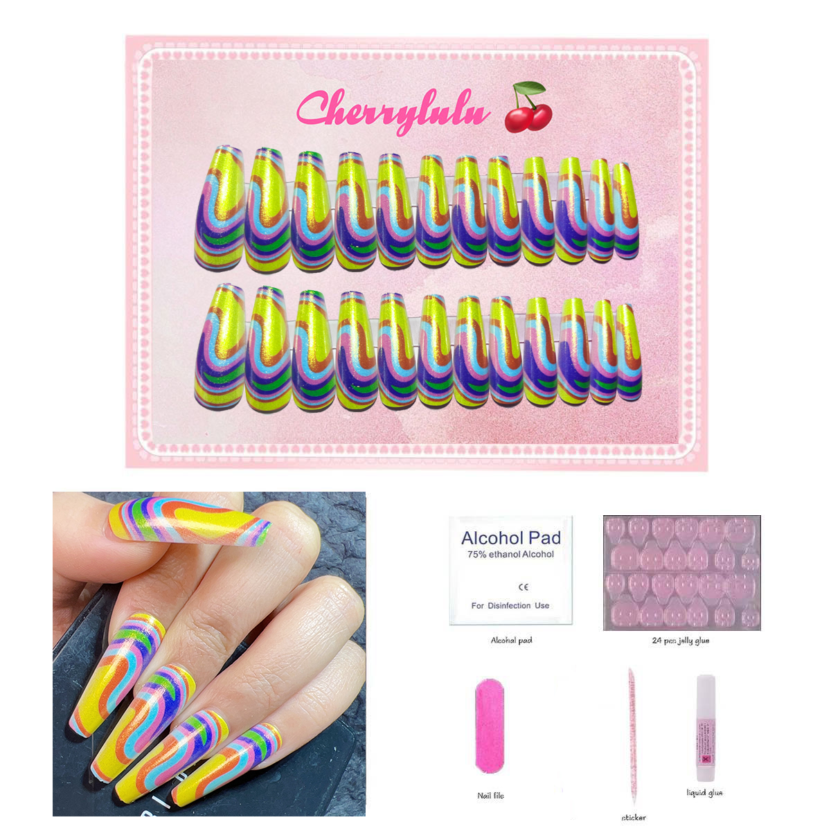 【Buy 3 Get 1 Free】L71-L130 Long Nails 24pcs Press On Nails include free nail toolkit