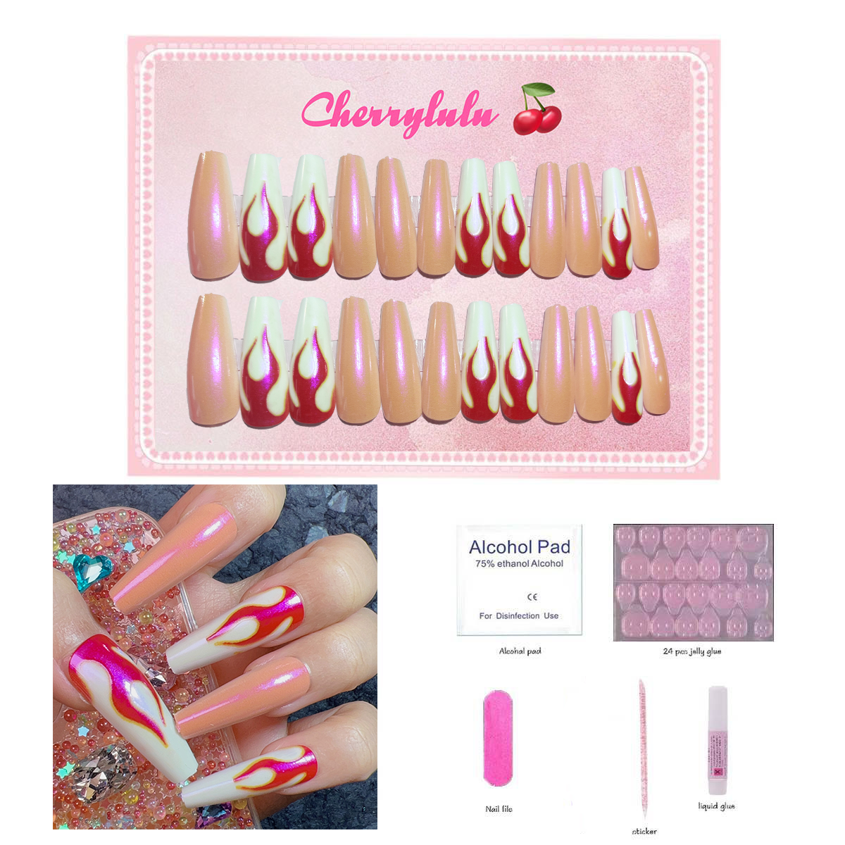 【Buy 3 Get 1 Free】L71-L130 Long Nails 24pcs Press On Nails include free nail toolkit