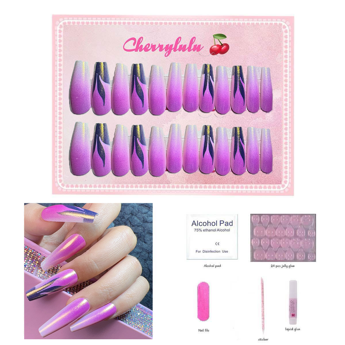 【Buy 3 Get 1 Free】L71-L130 Long Nails 24pcs Press On Nails include free nail toolkit