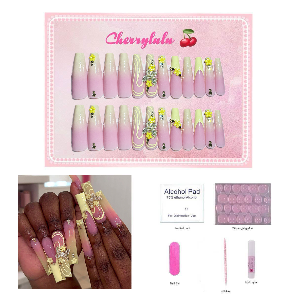 【Buy 3 Get 1 Free】L71-L130 Long Nails 24pcs Press On Nails include free nail toolkit