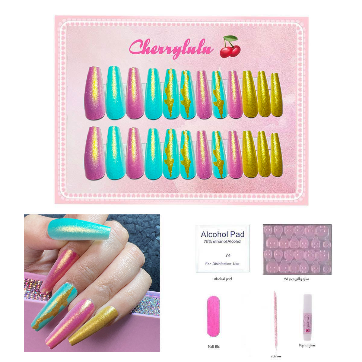 【Buy 3 Get 1 Free】L71-L130 Long Nails 24pcs Press On Nails include free nail toolkit