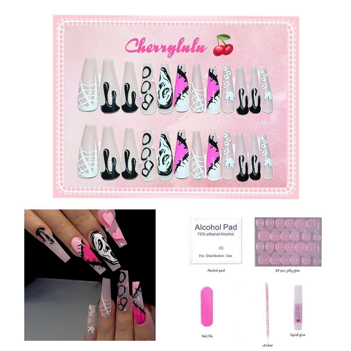 【Buy 3 Get 1 Free】L71-L130 Long Nails 24pcs Press On Nails include free nail toolkit