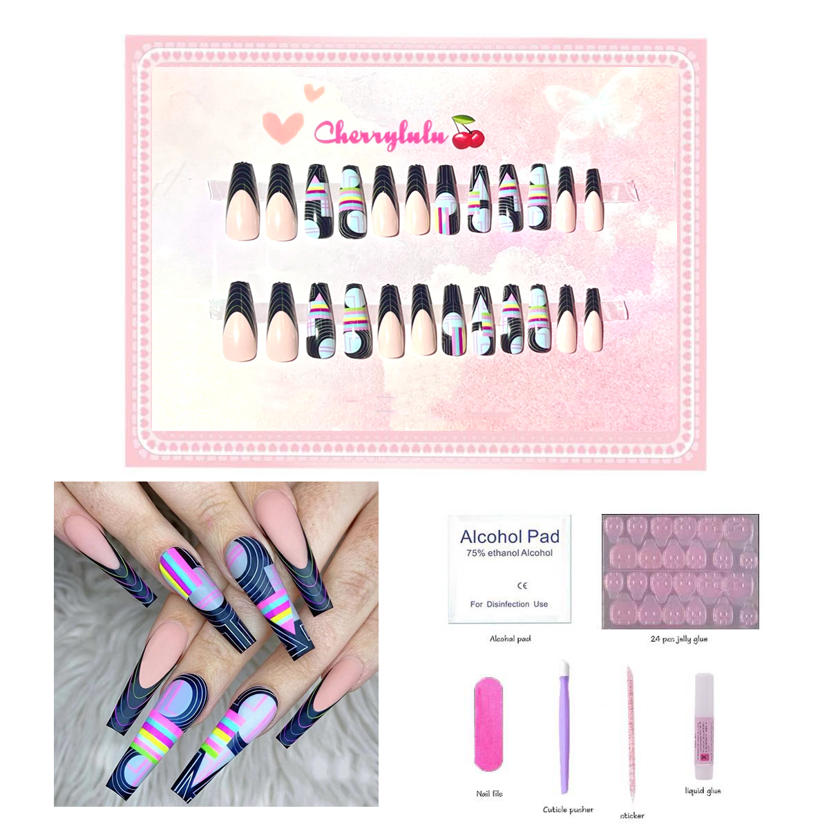 【Buy 3 Get 1 Free】L1-L70 Long Nails 24pcs Press On Nails include free nail toolkit