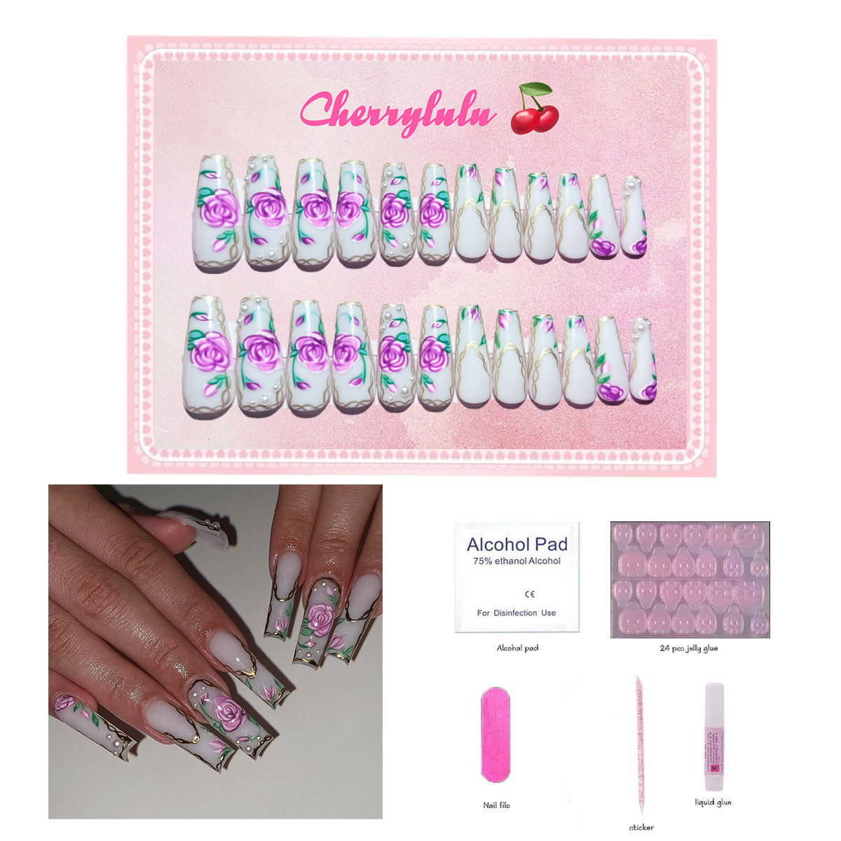 【Buy 3 Get 1 Free】L131-L190 Long Nails 24pcs Press On Nails include free nail toolkit