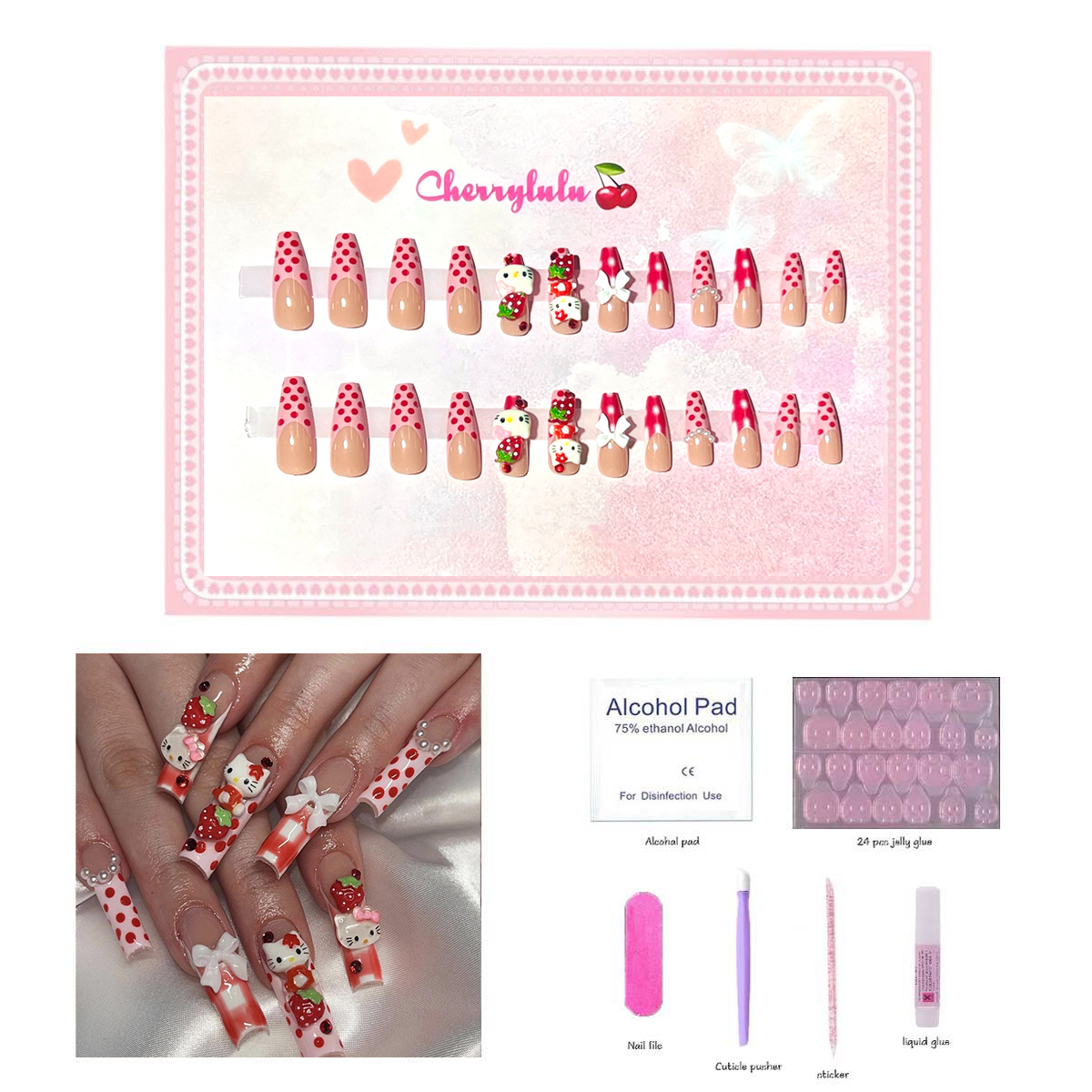 【Buy 3 Get 1 Free】L1-L70 Long Nails 24pcs Press On Nails include free nail toolkit