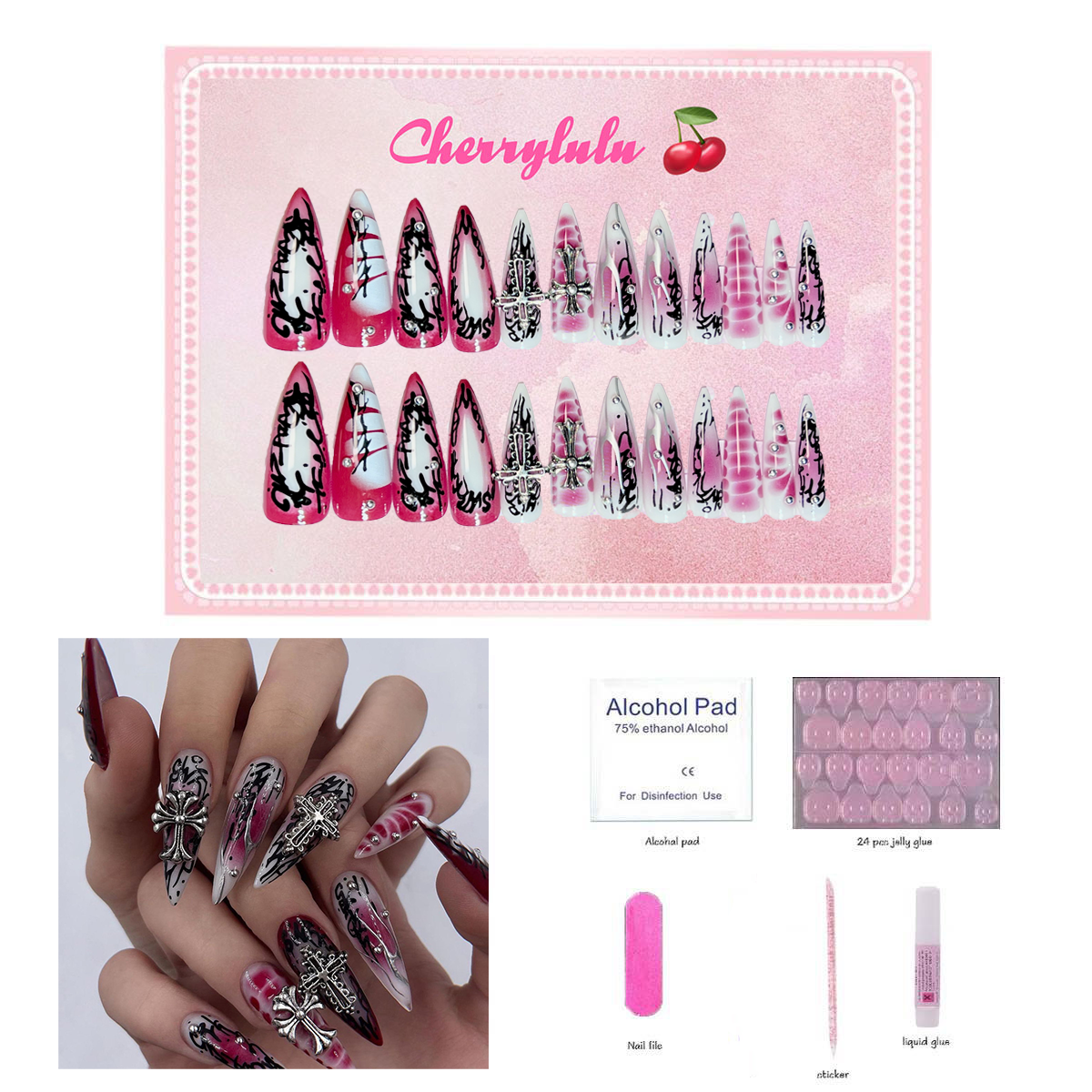 【Buy 3 Get 1 Free】L131-L190 Long Nails 24pcs Press On Nails include free nail toolkit