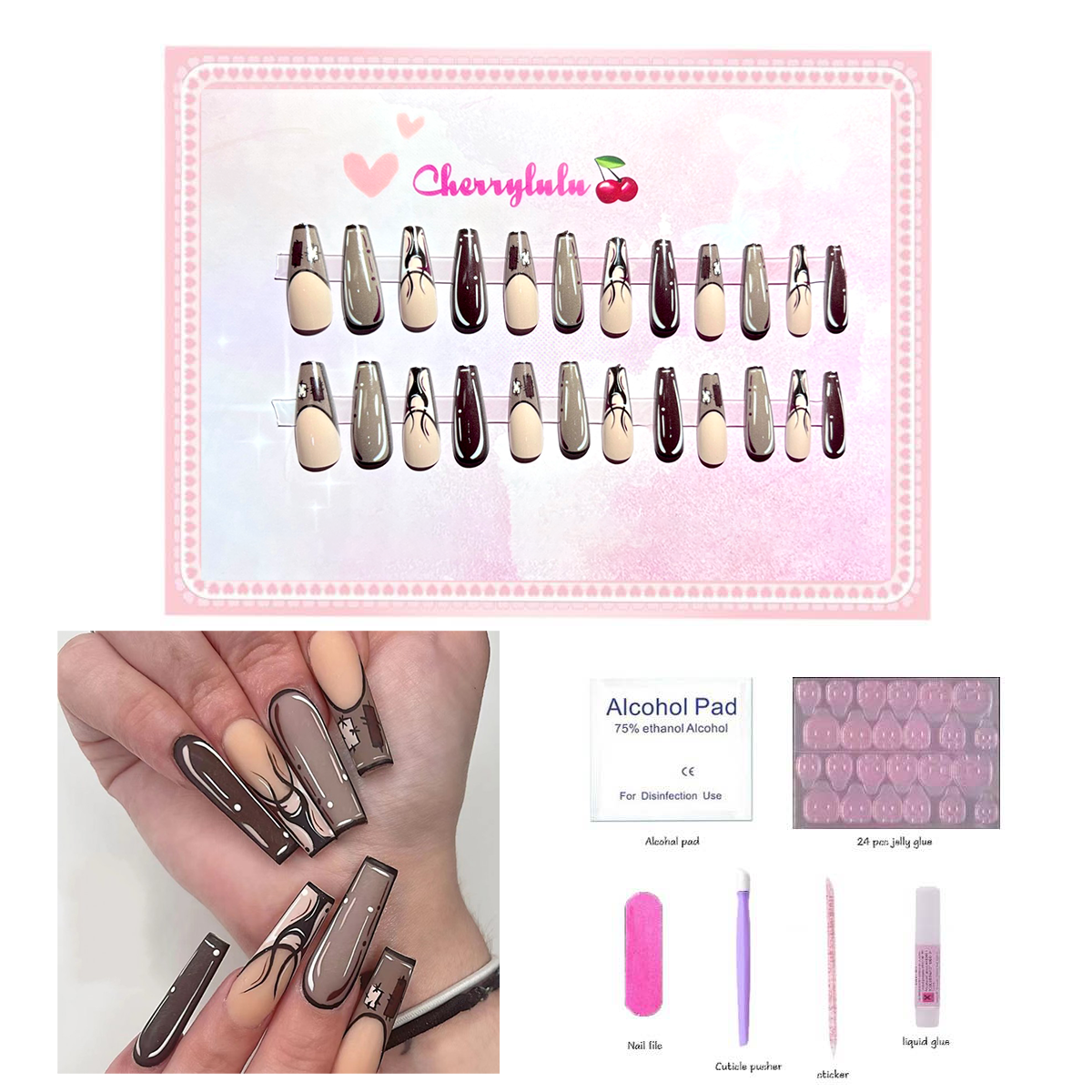 【Buy 3 Get 1 Free】L1-L70 Long Nails 24pcs Press On Nails include free nail toolkit