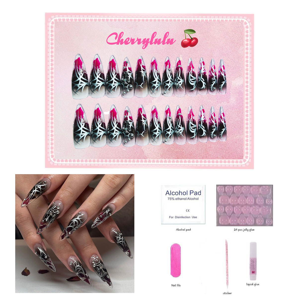 【Buy 3 Get 1 Free】L131-L190 Long Nails 24pcs Press On Nails include free nail toolkit