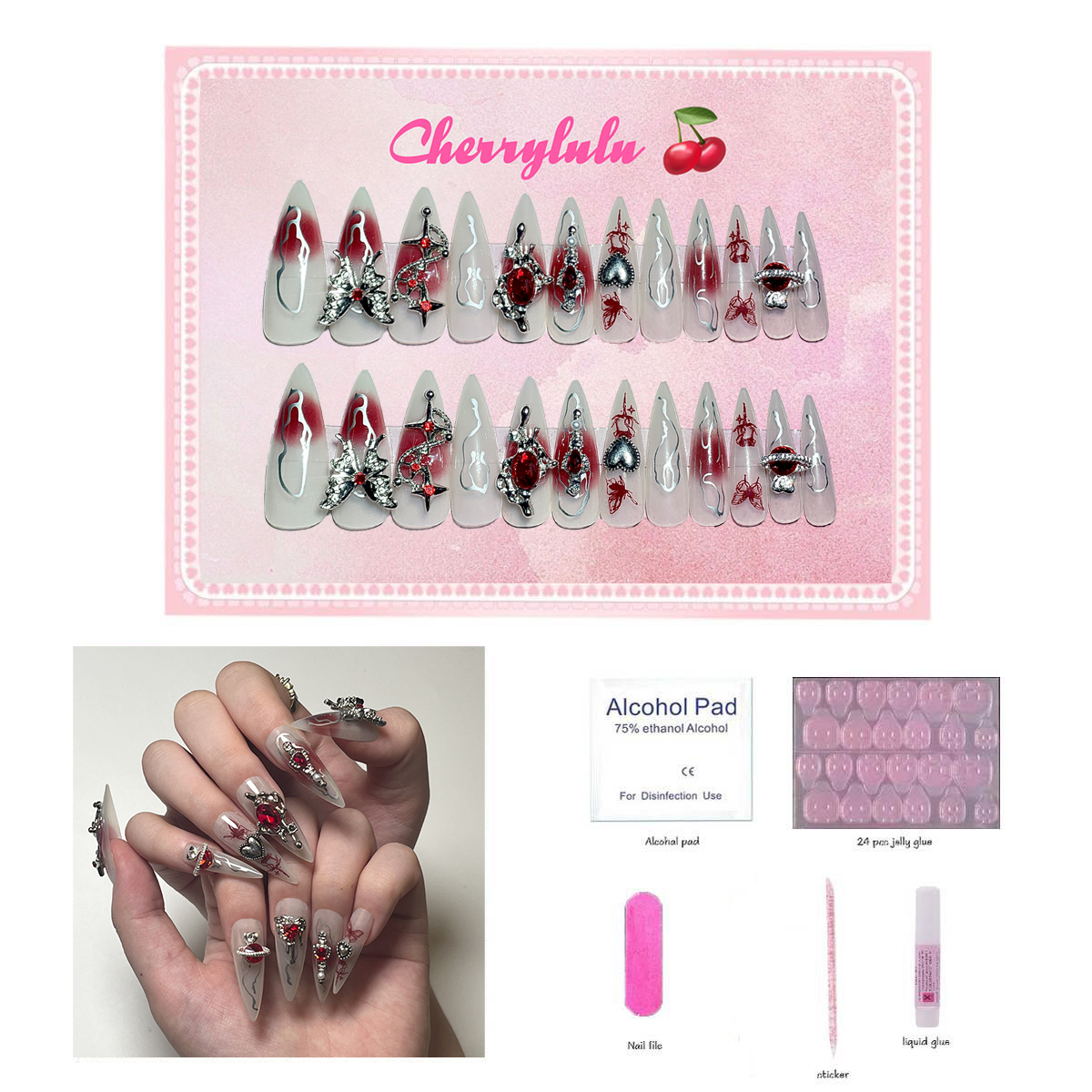 【Buy 3 Get 1 Free】L131-L190 Long Nails 24pcs Press On Nails include free nail toolkit