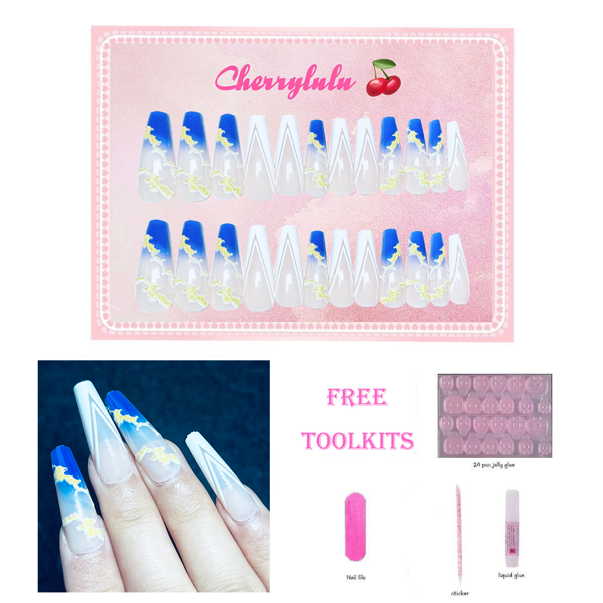 【Buy 3 Get 1 Free】L131-L190 Long Nails 24pcs Press On Nails include free nail toolkit