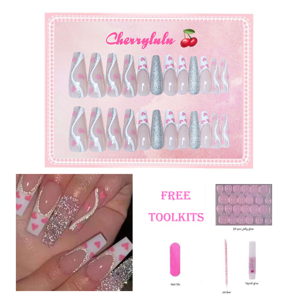 【Buy 3 Get 1 Free】L131-L190 Long Nails 24pcs Press On Nails include free nail toolkit