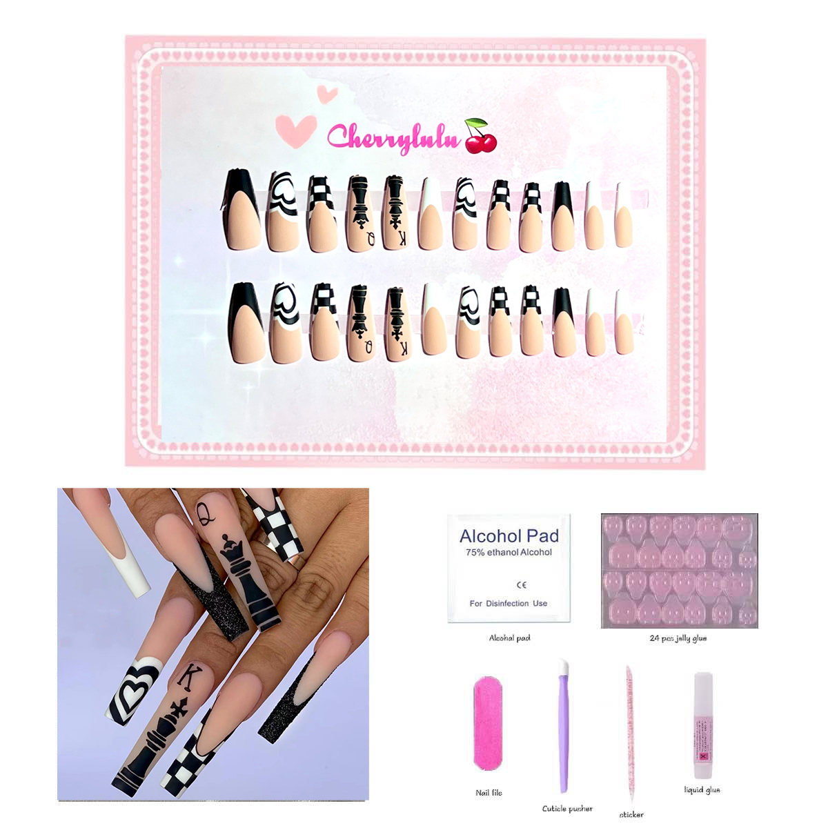 【Buy 3 Get 1 Free】L1-L70 Long Nails 24pcs Press On Nails include free nail toolkit