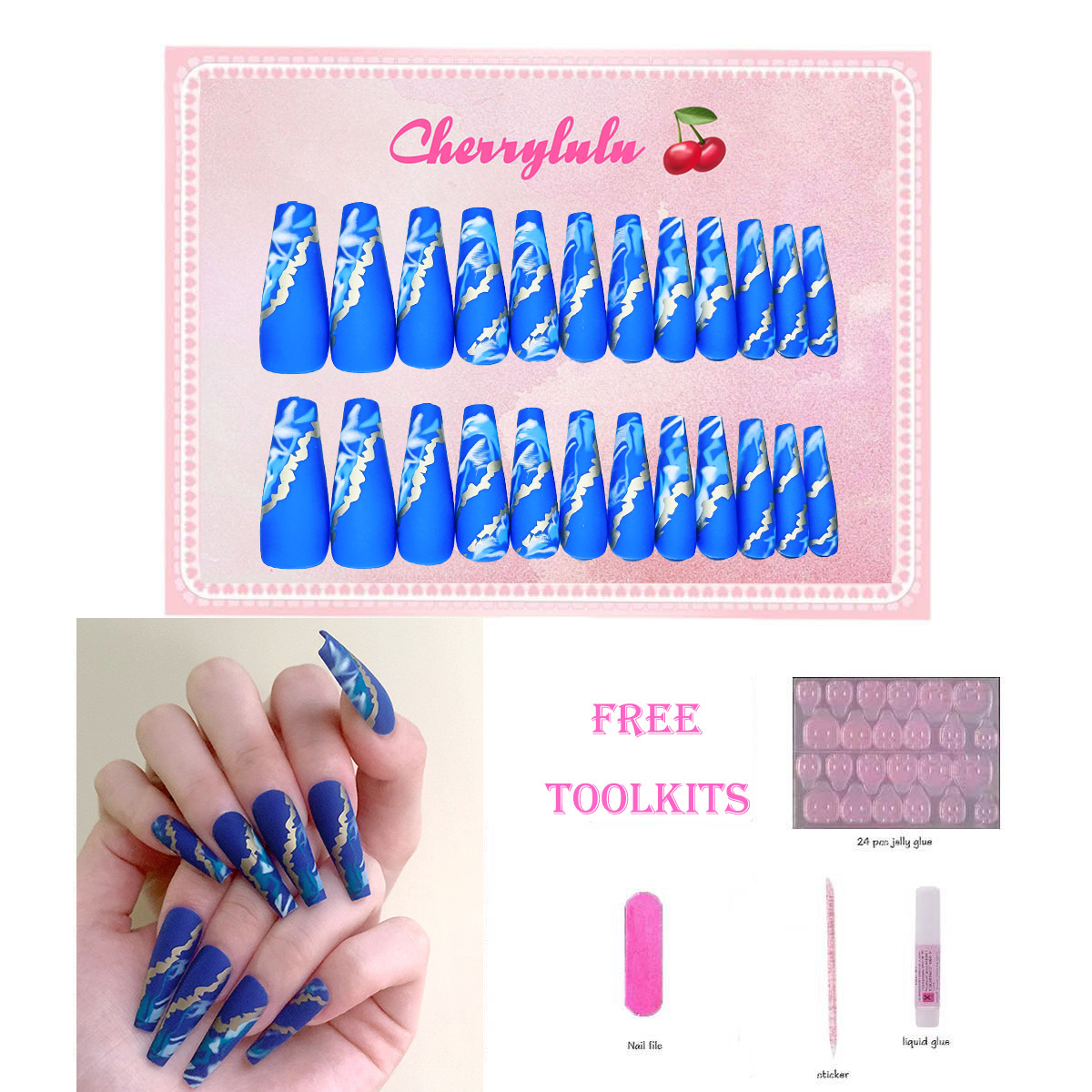 【Buy 3 Get 1 Free】L131-L190 Long Nails 24pcs Press On Nails include free nail toolkit