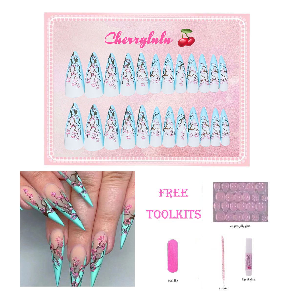 【Buy 3 Get 1 Free】L131-L190 Long Nails 24pcs Press On Nails include free nail toolkit