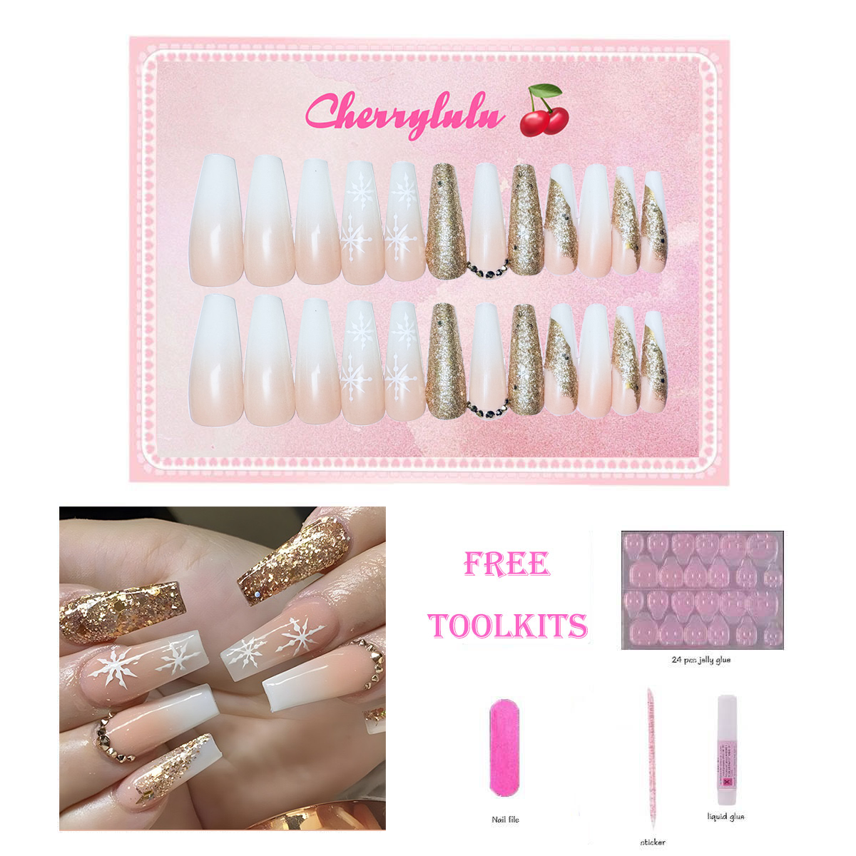 【Buy 3 Get 1 Free】L131-L190 Long Nails 24pcs Press On Nails include free nail toolkit