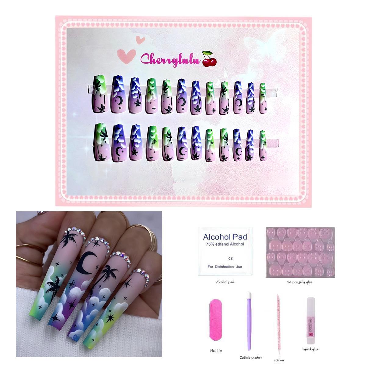 【Buy 3 Get 1 Free】L1-L70 Long Nails 24pcs Press On Nails include free nail toolkit