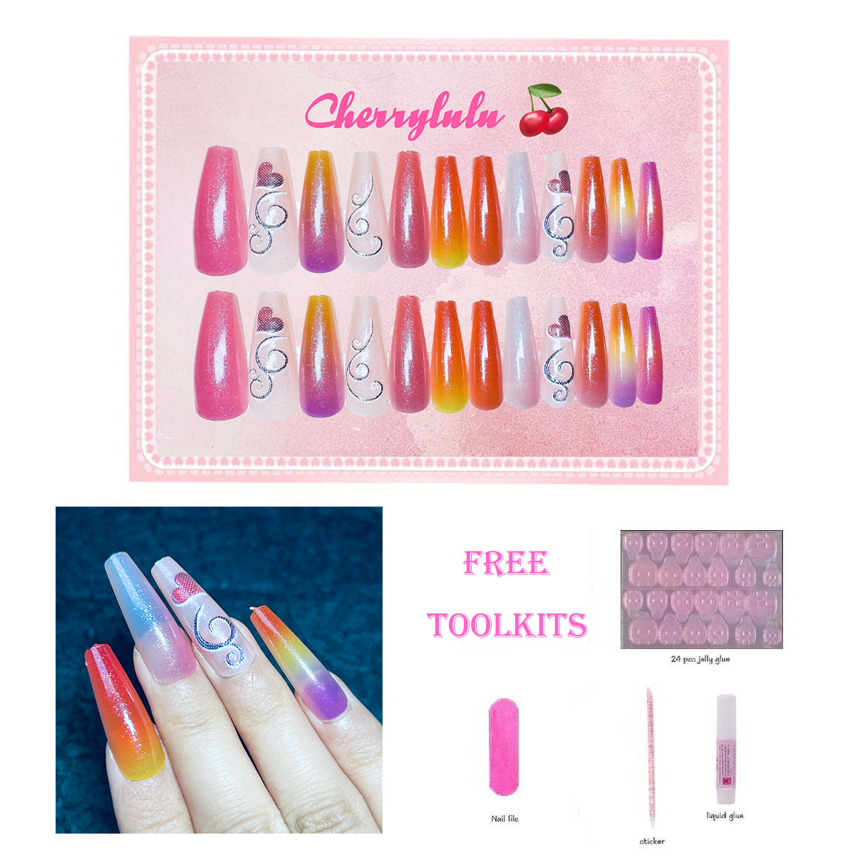 【Buy 3 Get 1 Free】L131-L190 Long Nails 24pcs Press On Nails include free nail toolkit