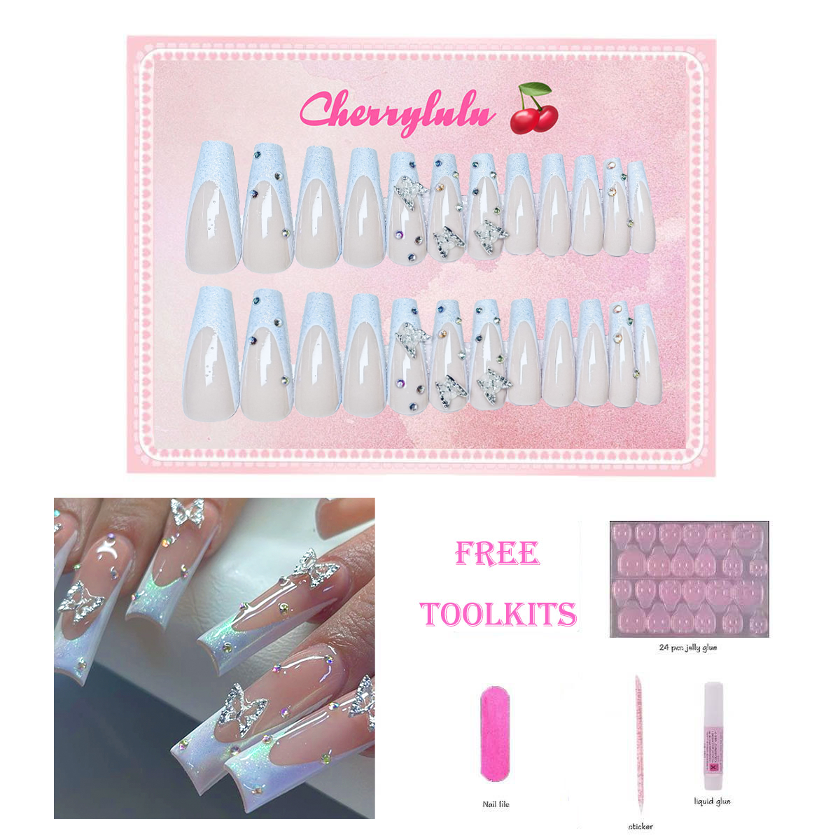 【Buy 3 Get 1 Free】L131-L190 Long Nails 24pcs Press On Nails include free nail toolkit