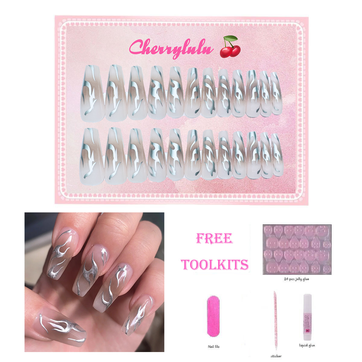 【Buy 3 Get 1 Free】L131-L190 Long Nails 24pcs Press On Nails include free nail toolkit