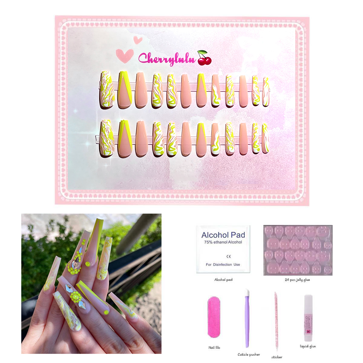 【Buy 3 Get 1 Free】L1-L70 Long Nails 24pcs Press On Nails include free nail toolkit