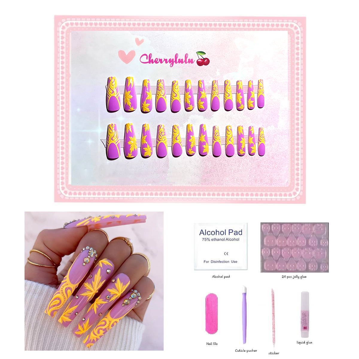 【Buy 3 Get 1 Free】L1-L70 Long Nails 24pcs Press On Nails include free nail toolkit