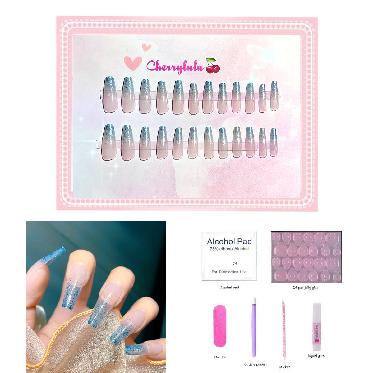 【Buy 3 Get 1 Free】L1-L70 Long Nails 24pcs Press On Nails include free nail toolkit