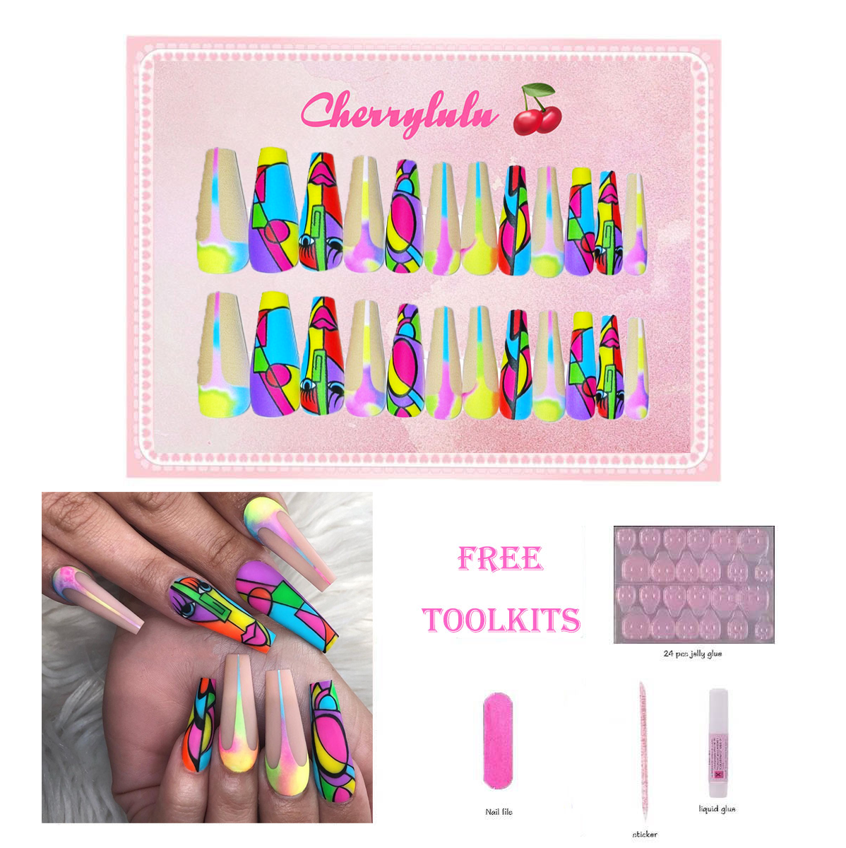 【Buy 3 Get 1 Free】L131-L190 Long Nails 24pcs Press On Nails include free nail toolkit