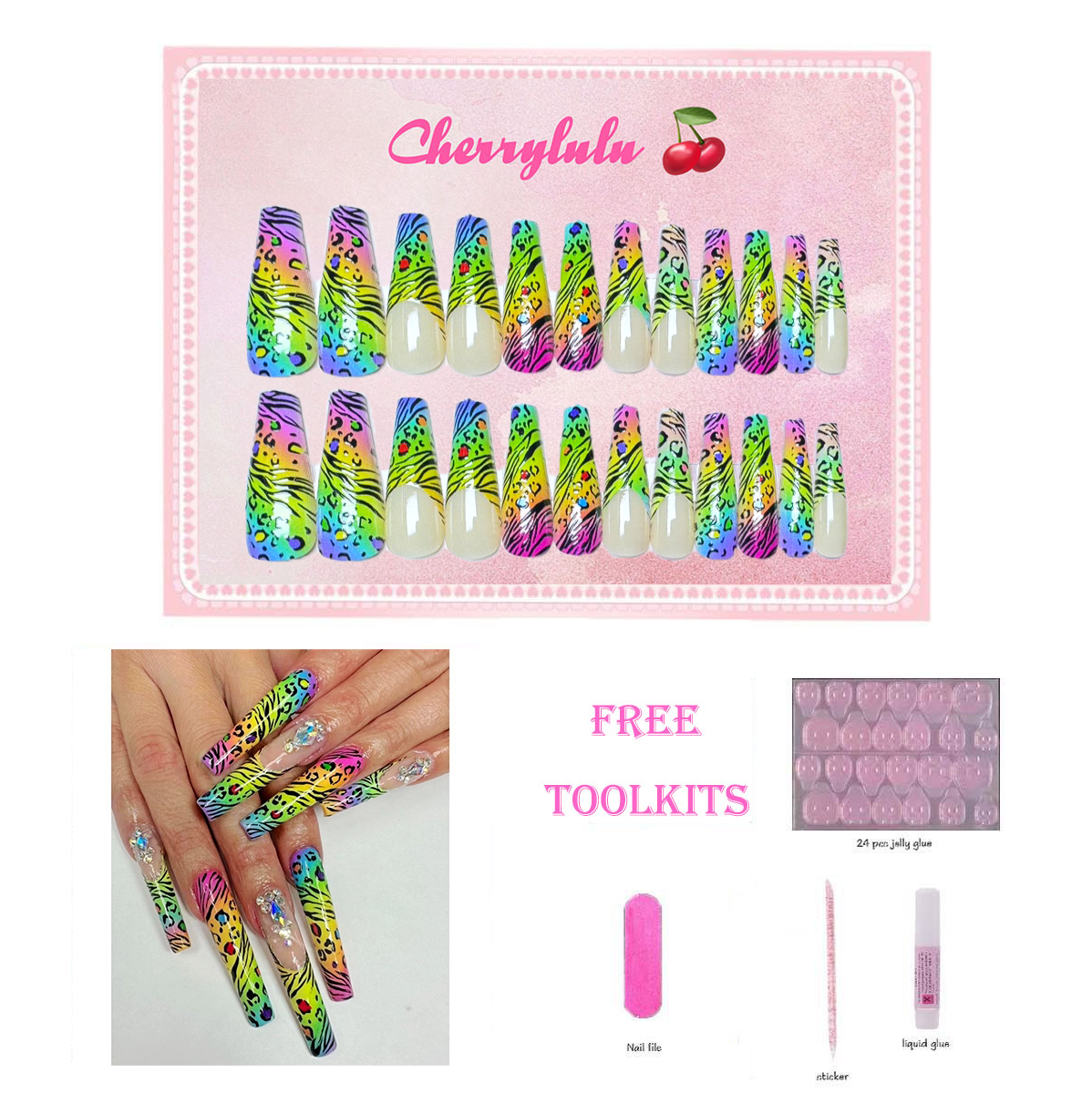 【Buy 3 Get 1 Free】L131-L190 Long Nails 24pcs Press On Nails include free nail toolkit