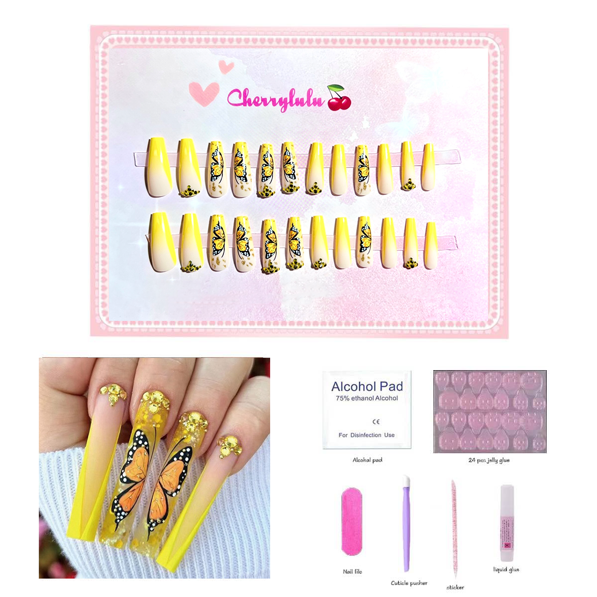 【Buy 3 Get 1 Free】L1-L70 Long Nails 24pcs Press On Nails include free nail toolkit