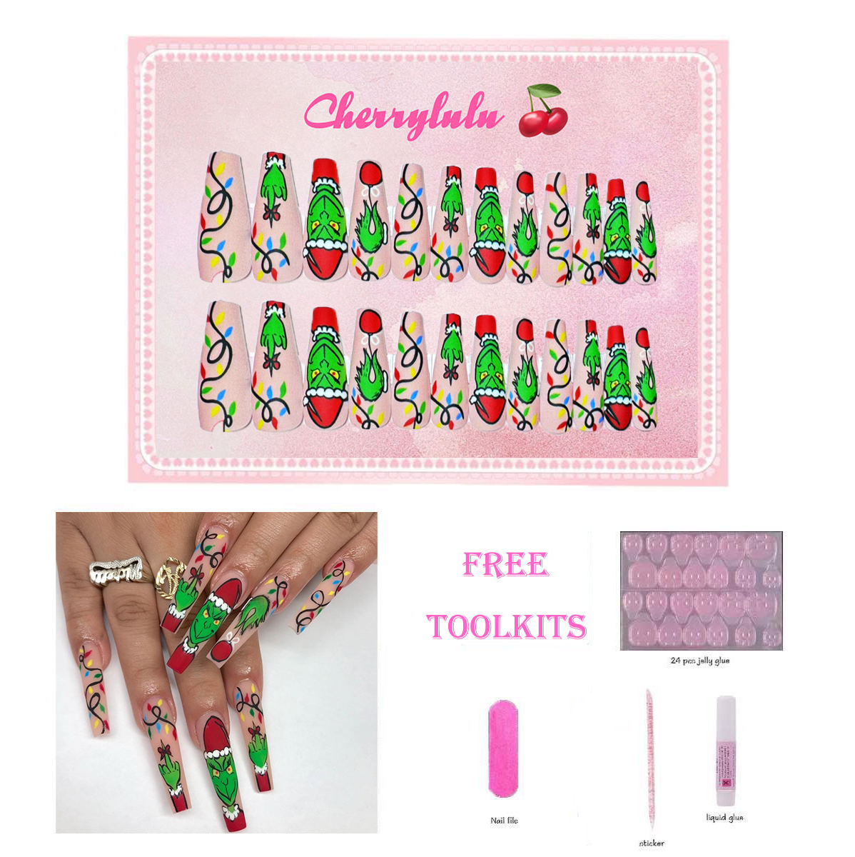 【Buy 3 Get 1 Free】L131-L190 Long Nails 24pcs Press On Nails include free nail toolkit