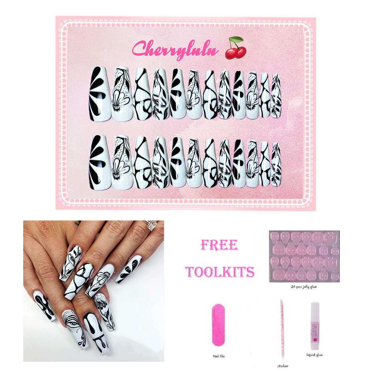 【Buy 3 Get 1 Free】L131-L190 Long Nails 24pcs Press On Nails include free nail toolkit