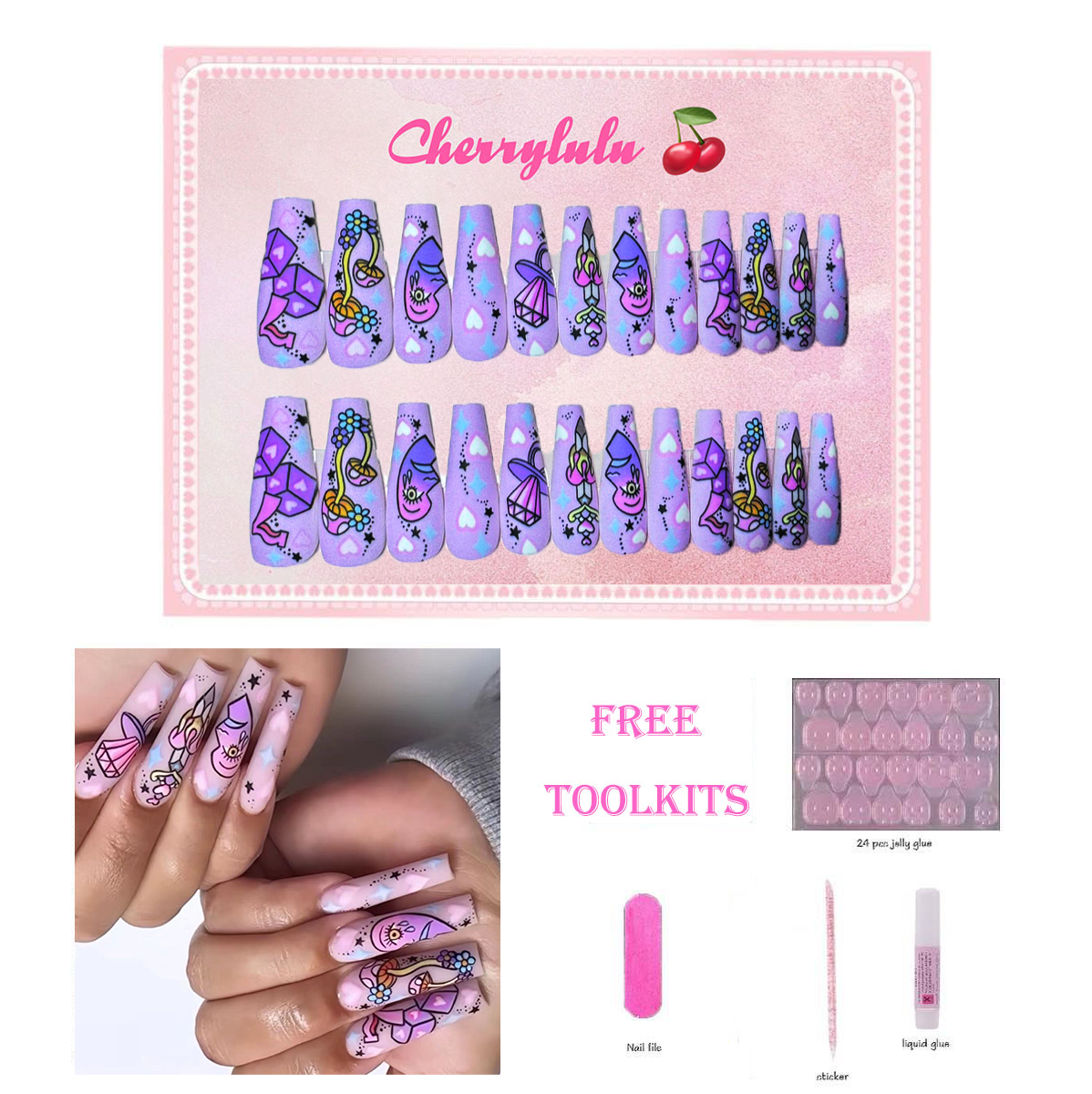 【Buy 3 Get 1 Free】L131-L190 Long Nails 24pcs Press On Nails include free nail toolkit