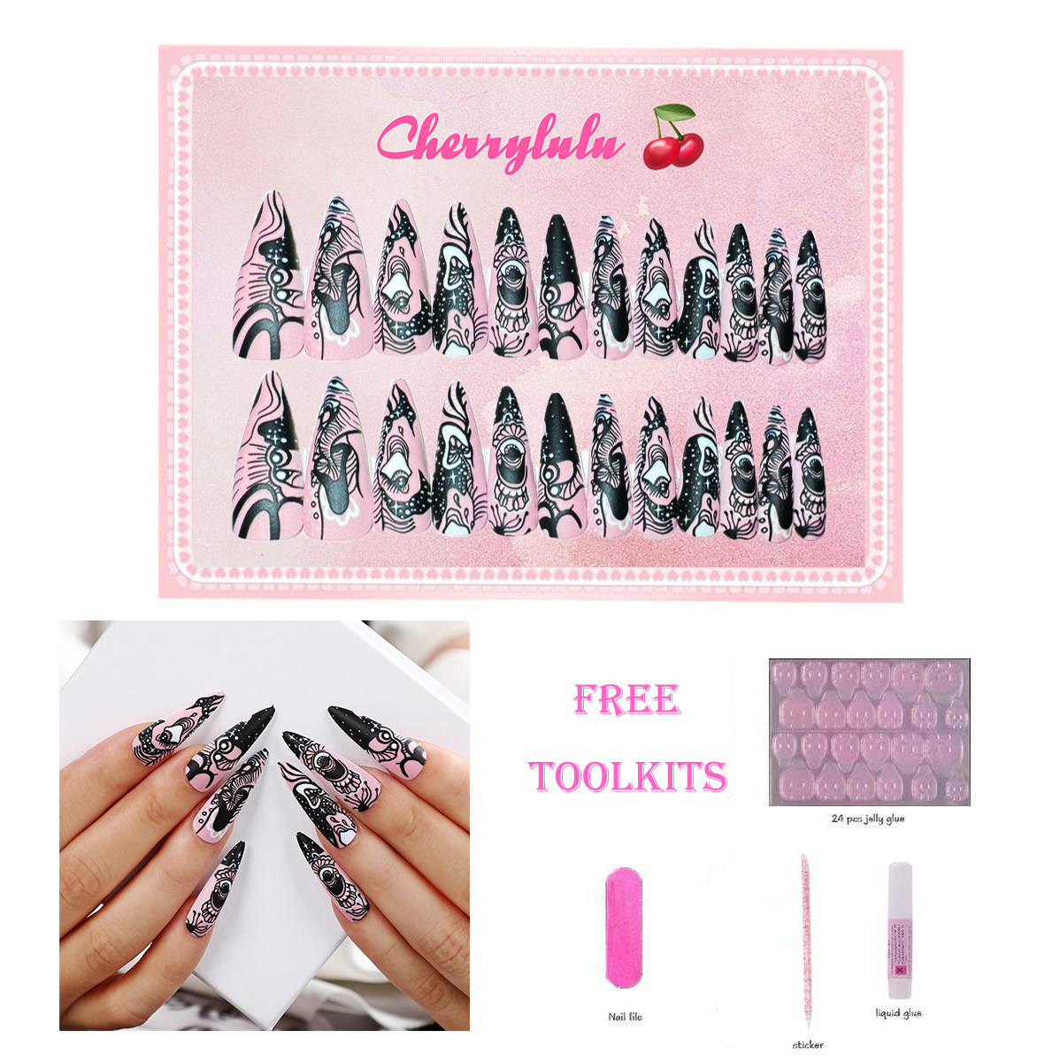 【Buy 3 Get 1 Free】L131-L190 Long Nails 24pcs Press On Nails include free nail toolkit