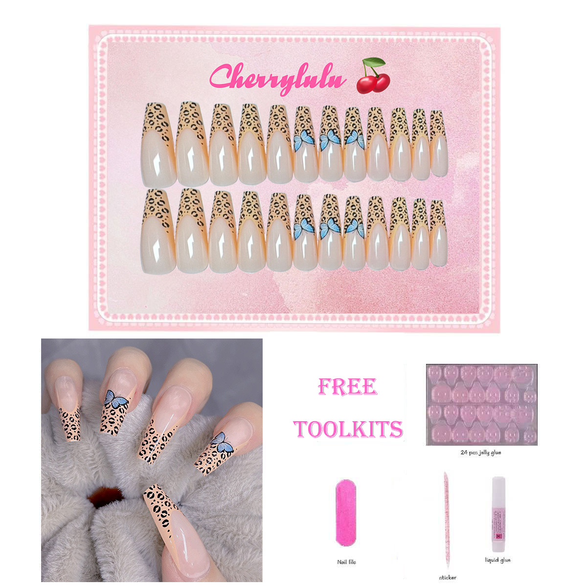 【Buy 3 Get 1 Free】L131-L190 Long Nails 24pcs Press On Nails include free nail toolkit