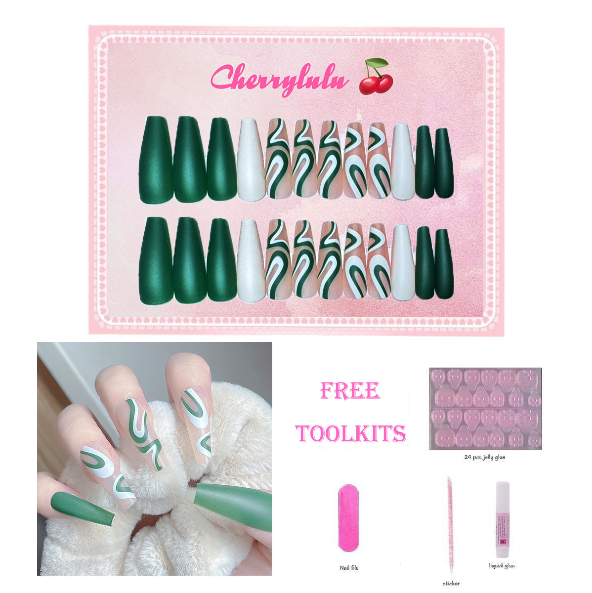 【Buy 3 Get 1 Free】L131-L190 Long Nails 24pcs Press On Nails include free nail toolkit