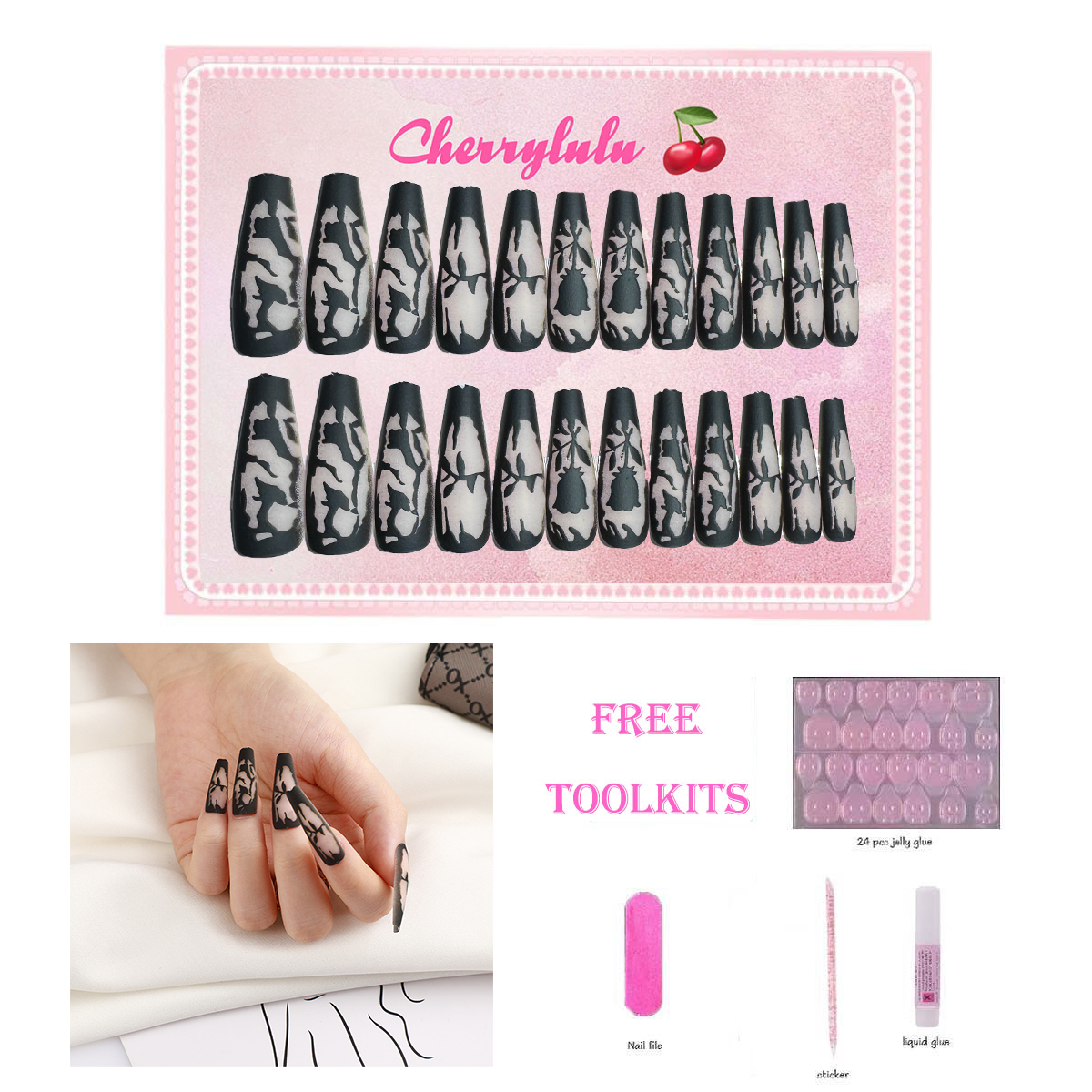 【Buy 3 Get 1 Free】L131-L190 Long Nails 24pcs Press On Nails include free nail toolkit