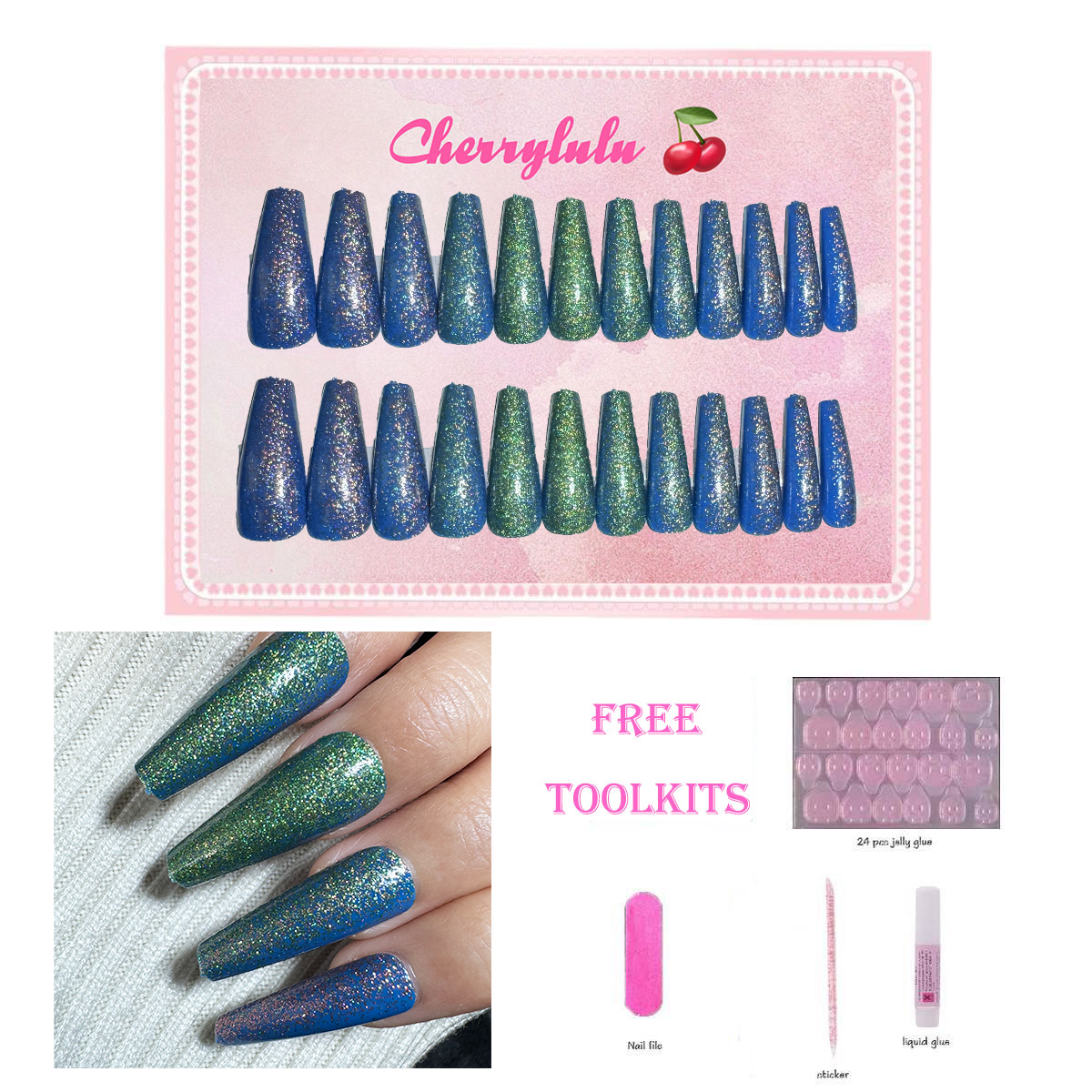 【Buy 3 Get 1 Free】L131-L190 Long Nails 24pcs Press On Nails include free nail toolkit