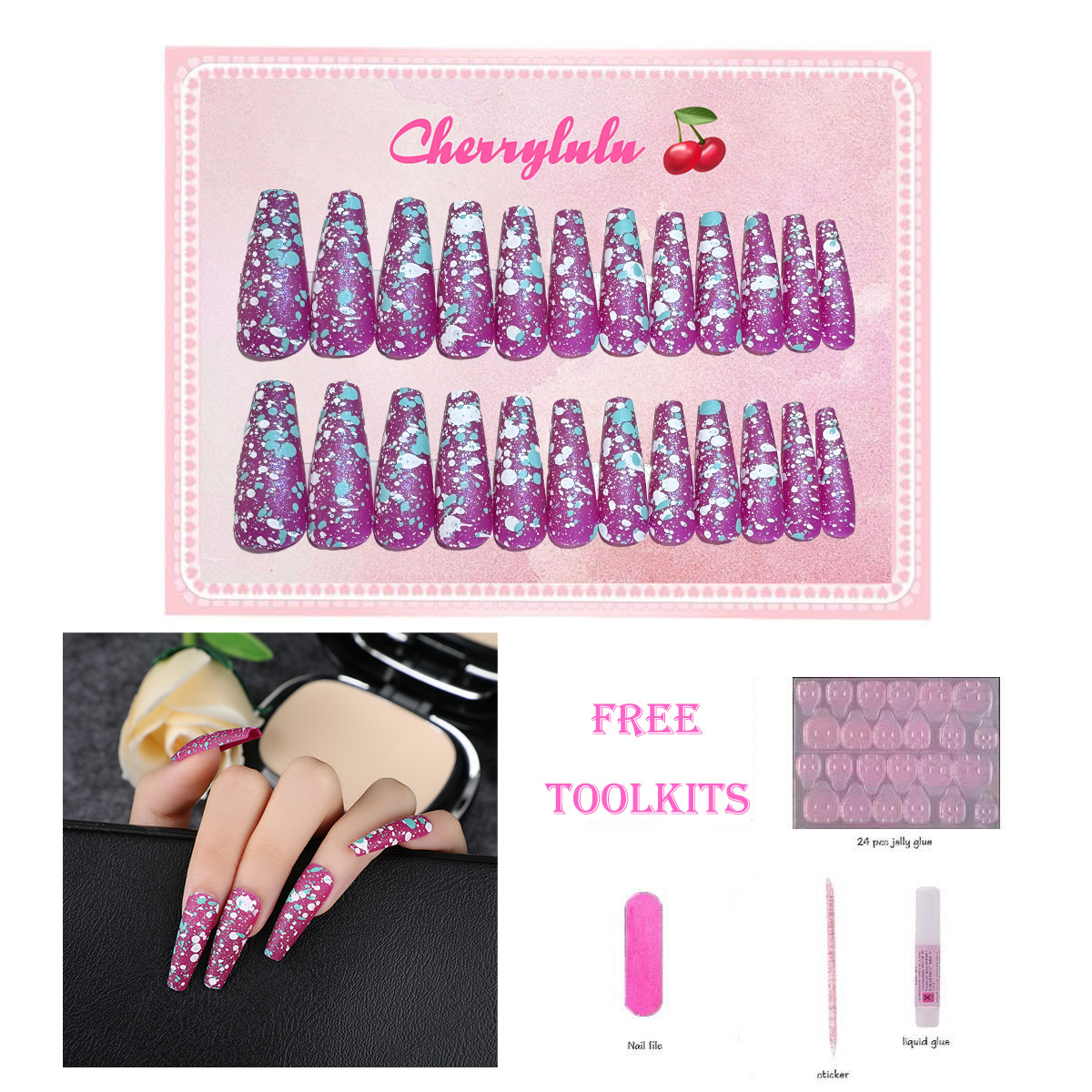 【Buy 3 Get 1 Free】L131-L190 Long Nails 24pcs Press On Nails include free nail toolkit