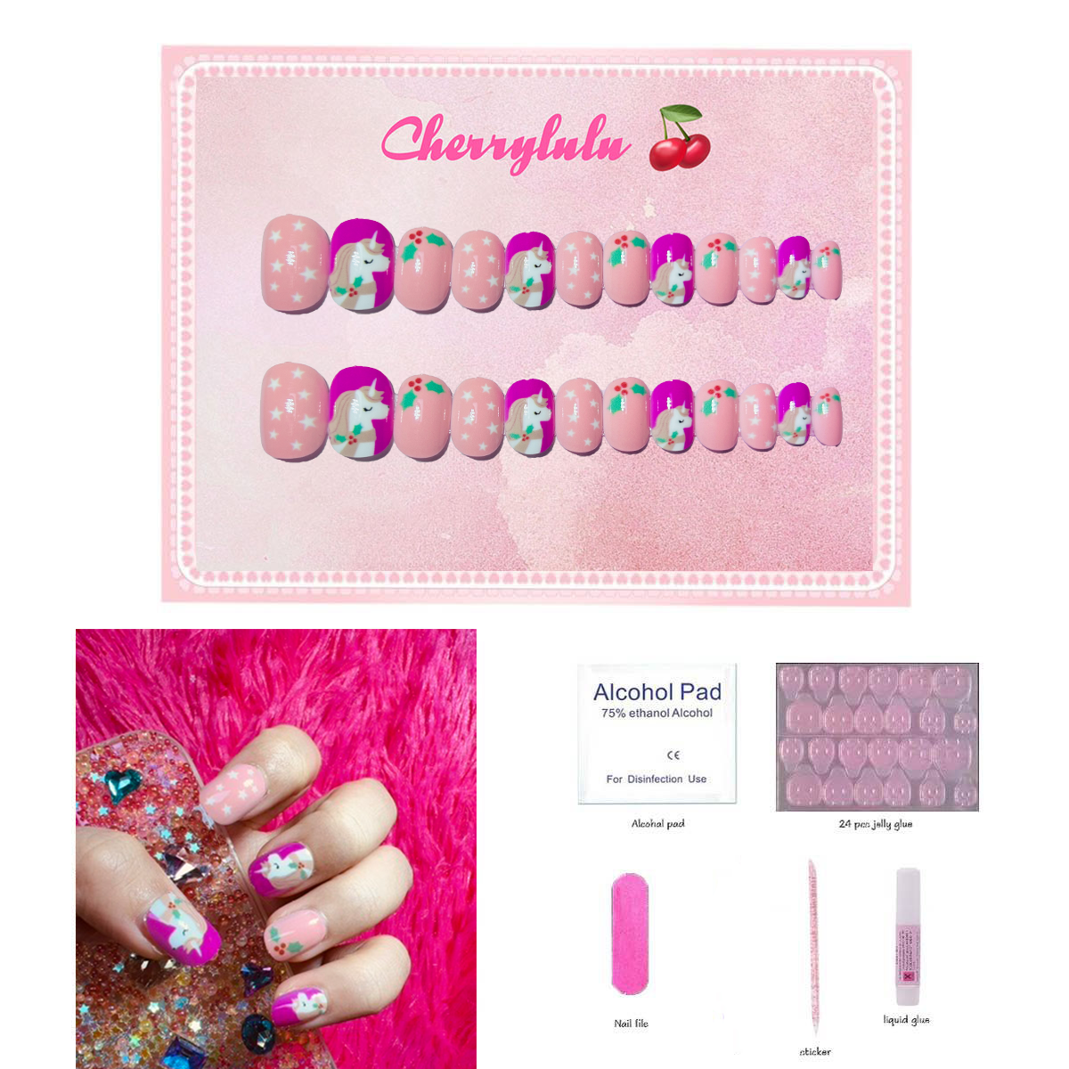 【Buy 3 Get 1 Free】CK1-CK60 Children Nails 24pcs Press On Nails include free nail toolkit