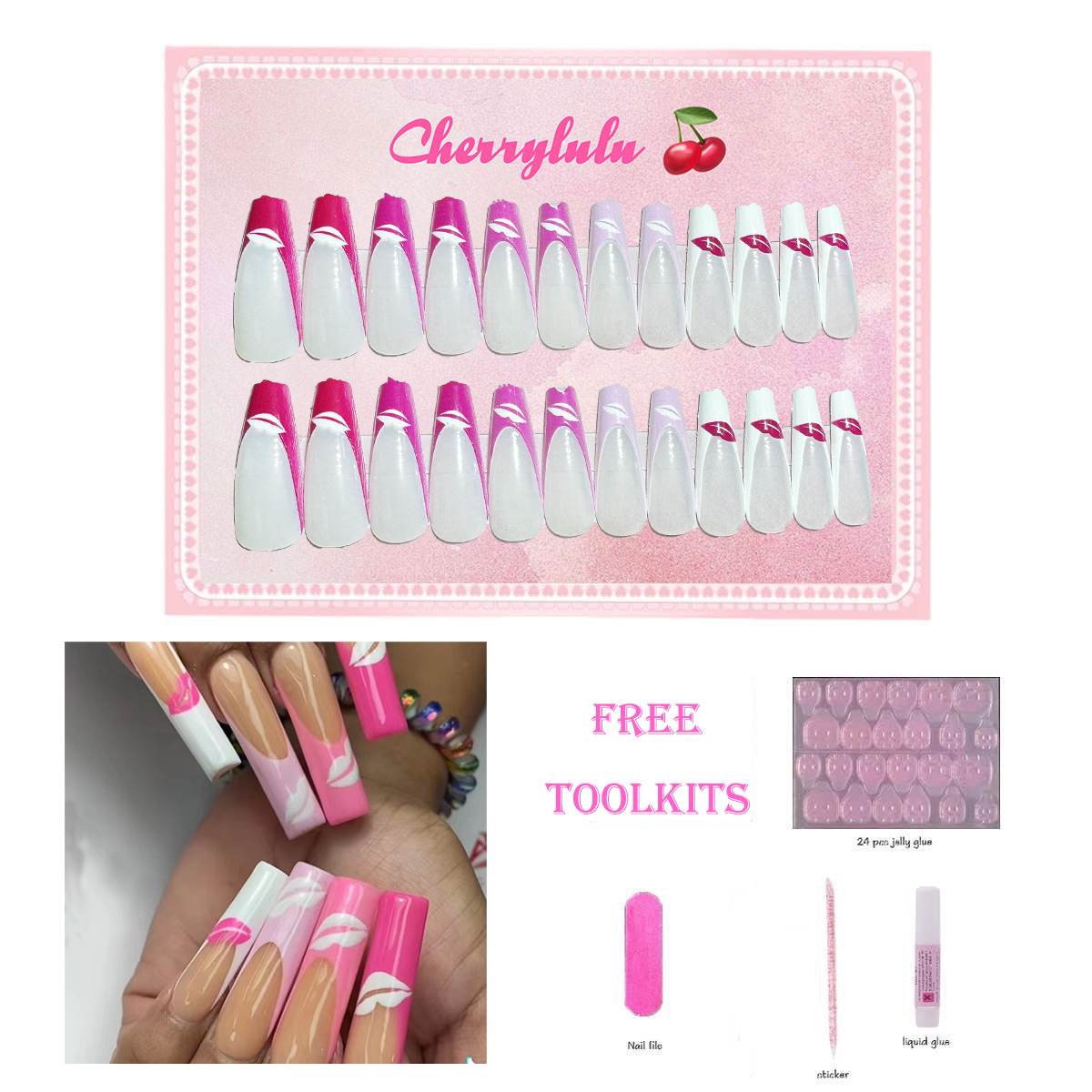 【Buy 3 Get 1 Free】L131-L190 Long Nails 24pcs Press On Nails include free nail toolkit